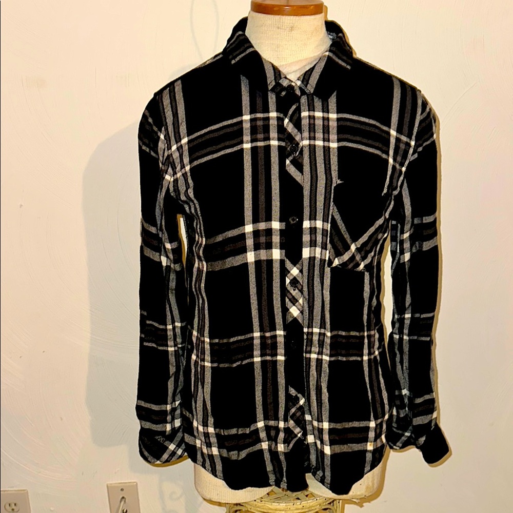 Rails BLACK n WHITE  Flannel SOFT button down blouse Sz S